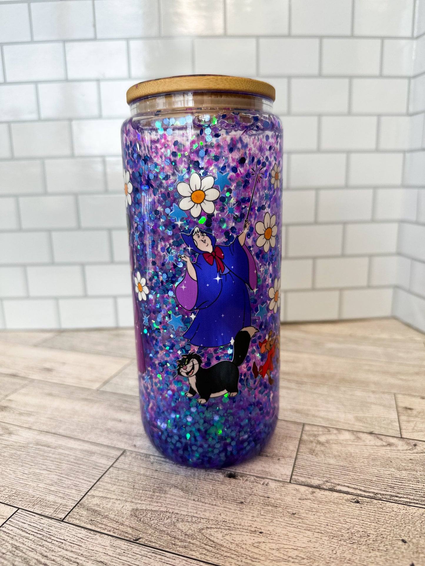 16 oz Cinderella glass snow globe cup