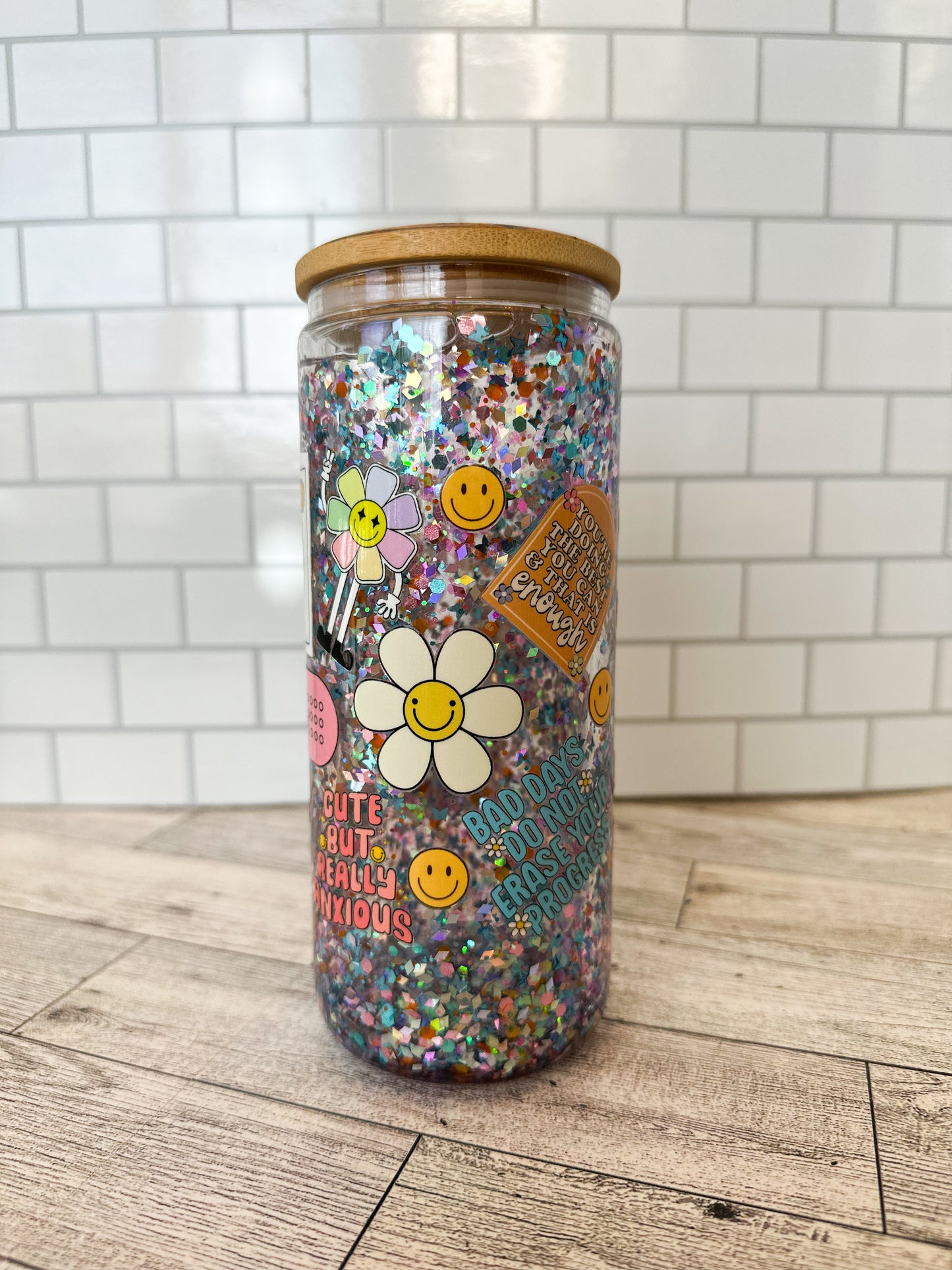 16 oz positive affirmation glass snow globe cup