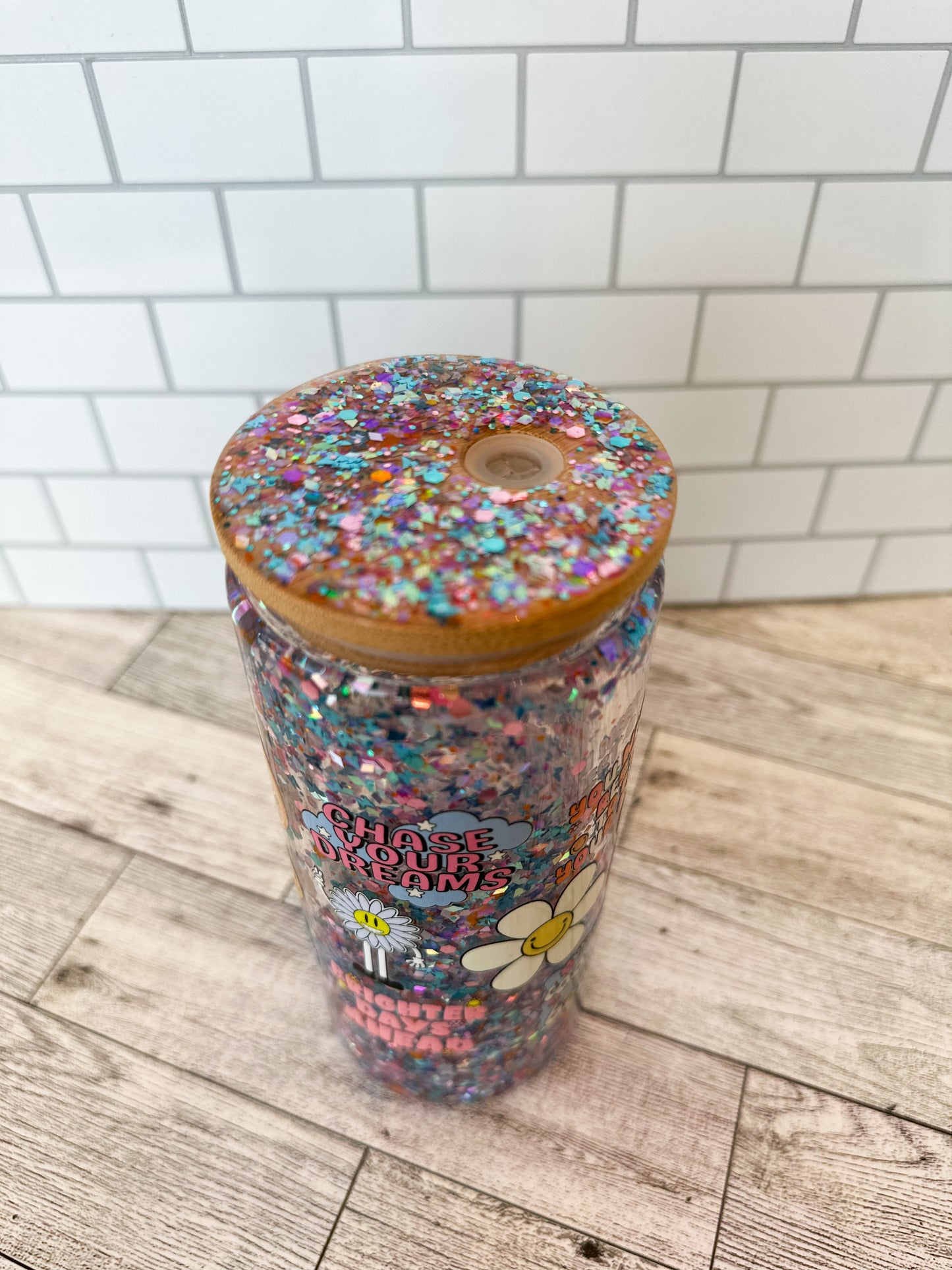 16 oz positive affirmation glass snow globe cup
