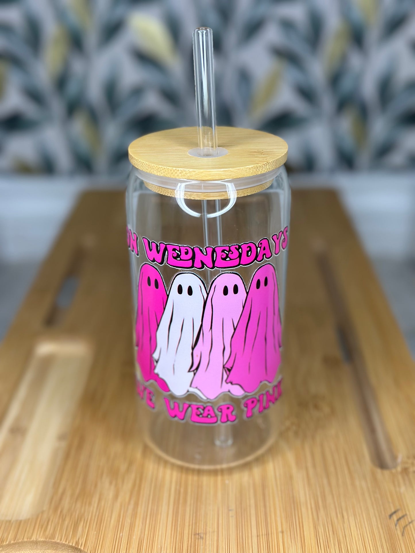 16oz Glass Can cup We Wear Pink