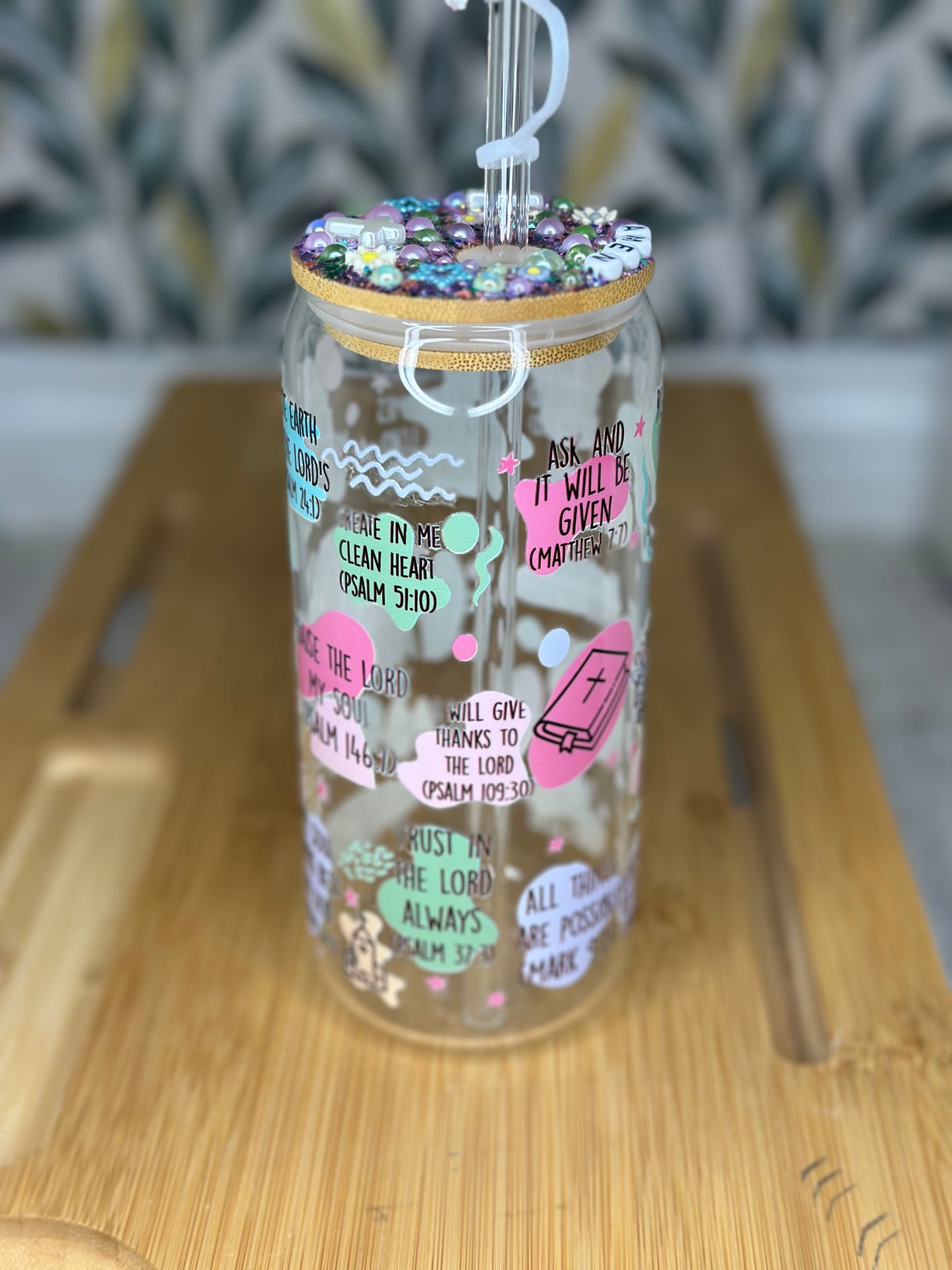 20oz Glass Can cup Bible Affirmation