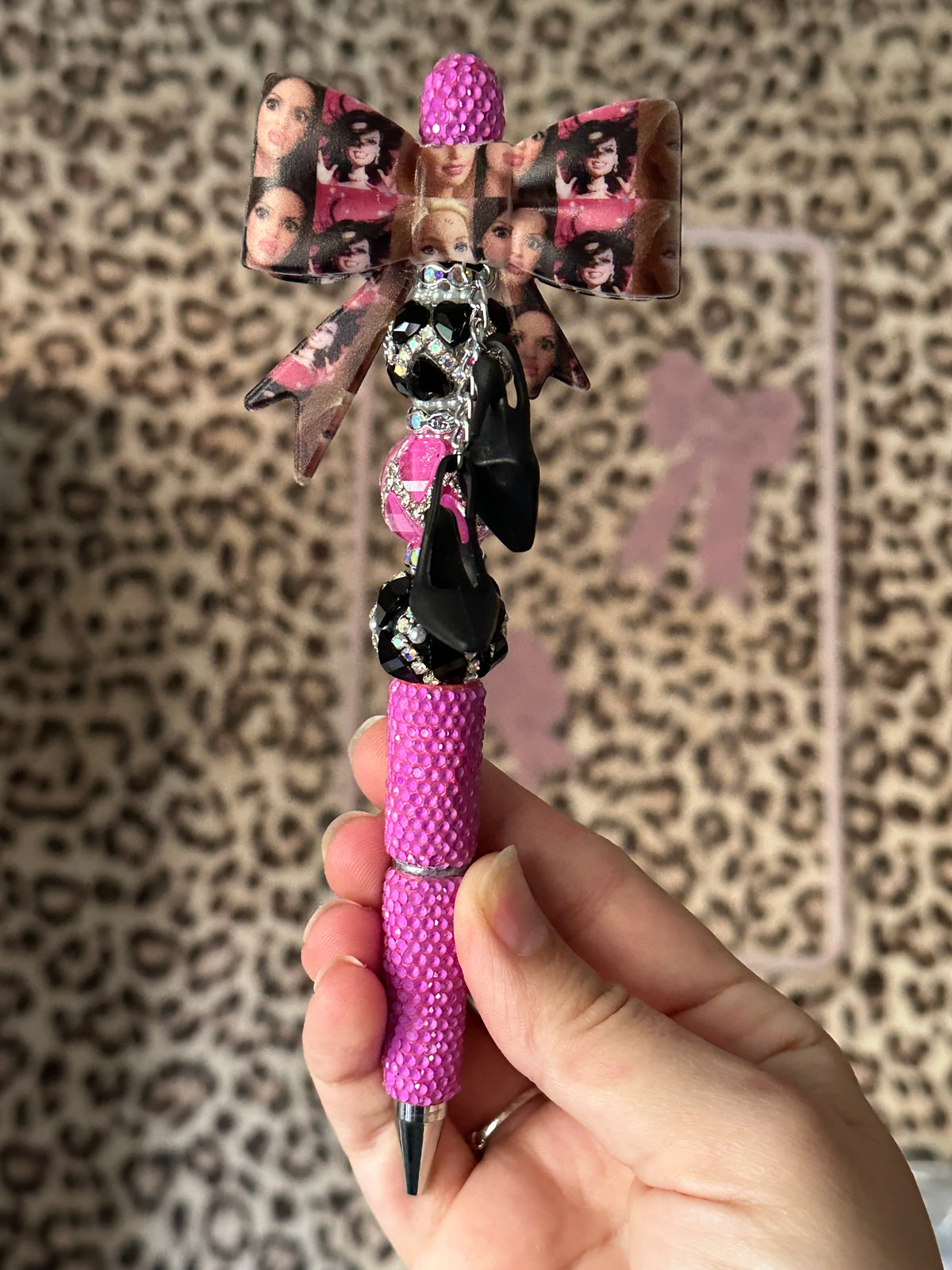 Barbie Faces with black heels Medium Bow Boujie Pen