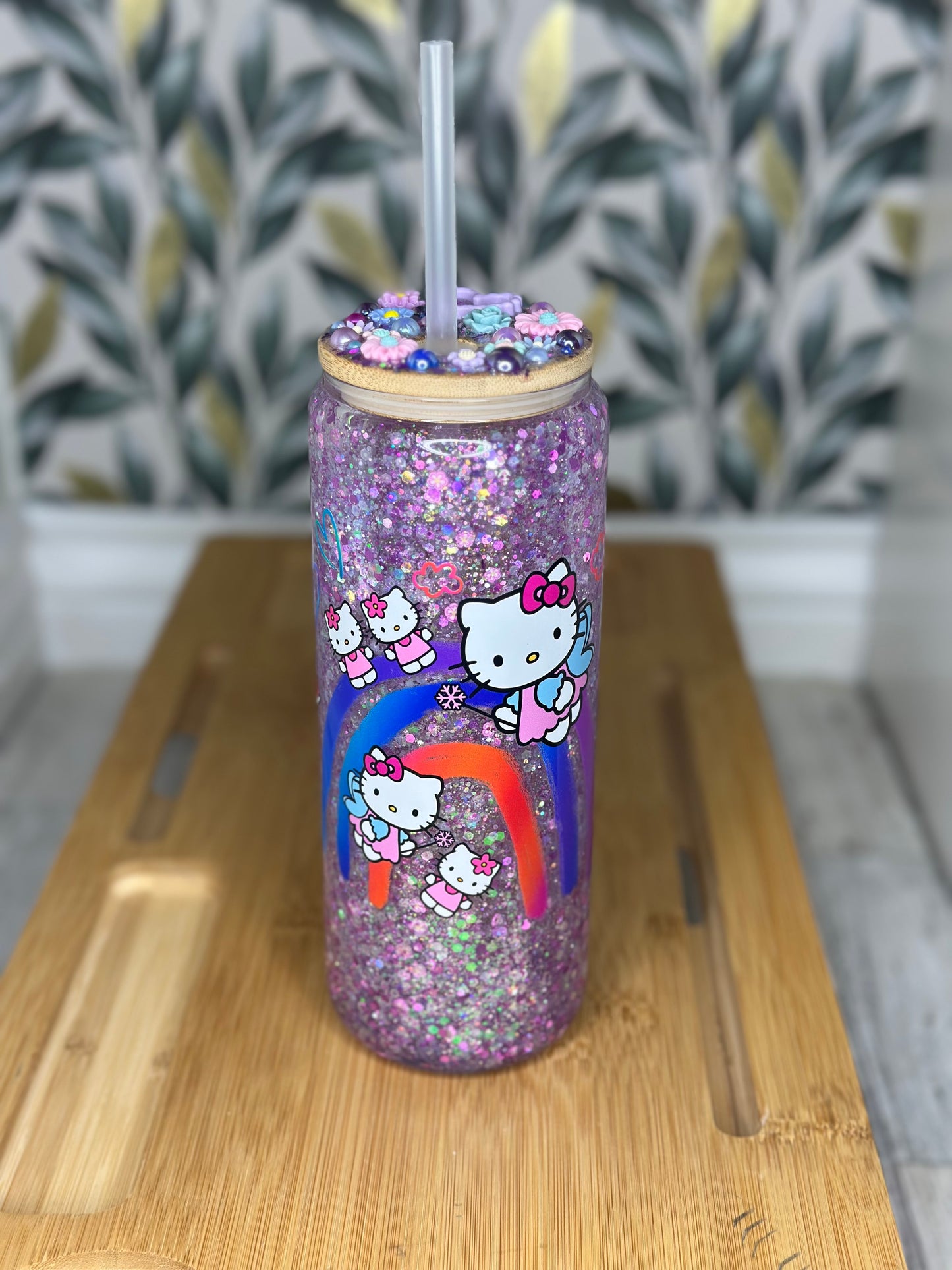20oz Glass Snowglobe w/ handle HK Rainbow