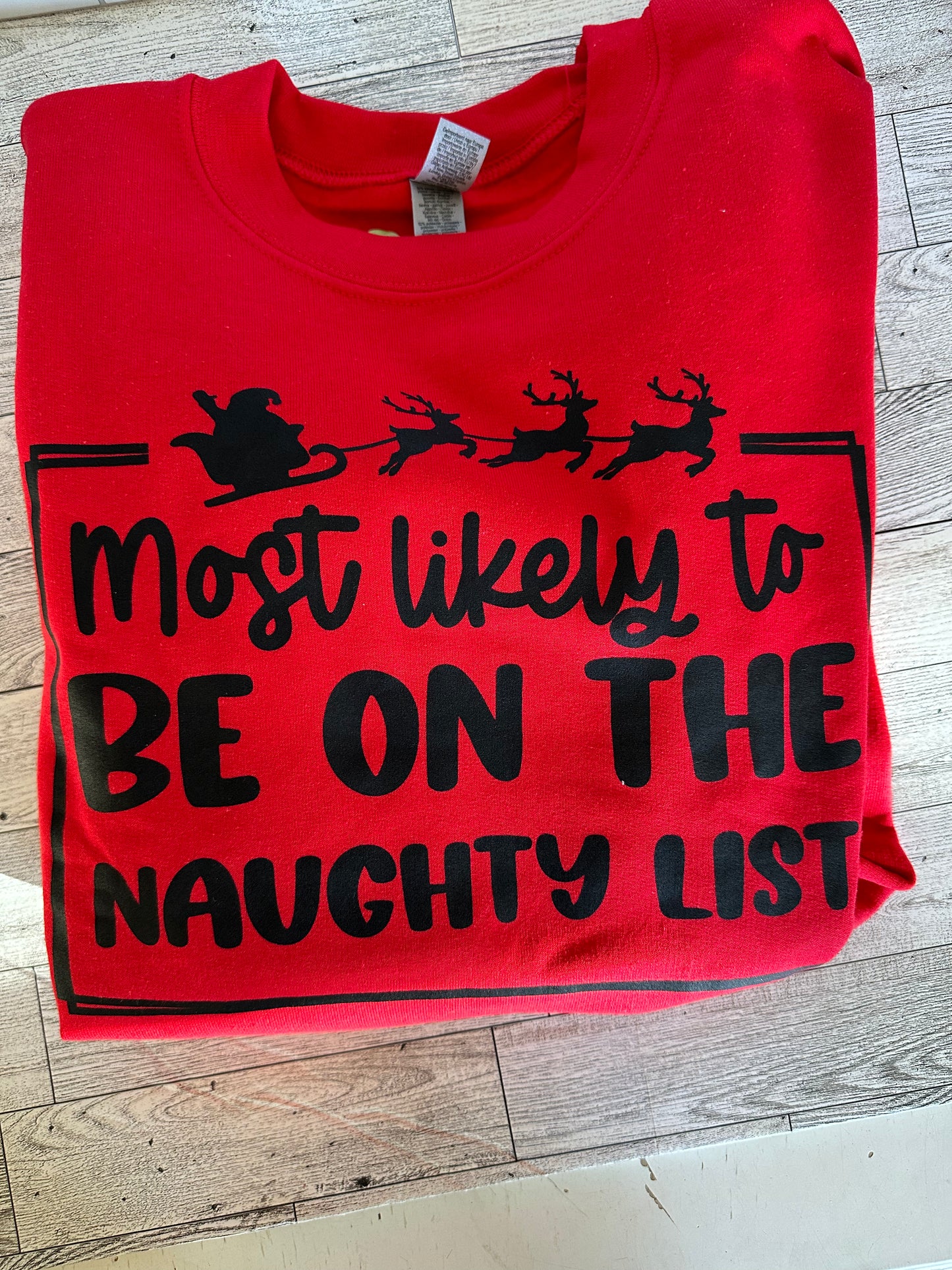 Naughty List (Front Design)- Gildan crewneck Sweatshirt