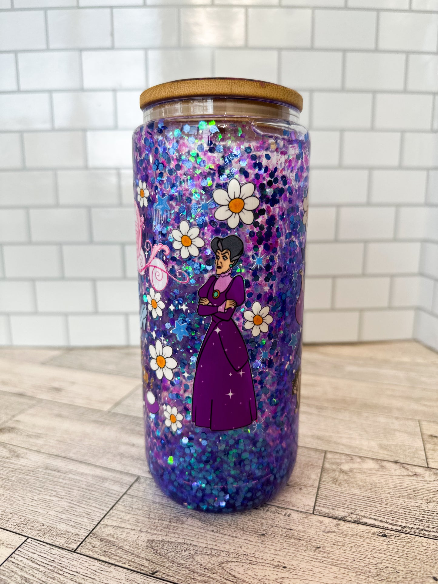 16 oz Cinderella glass snow globe cup