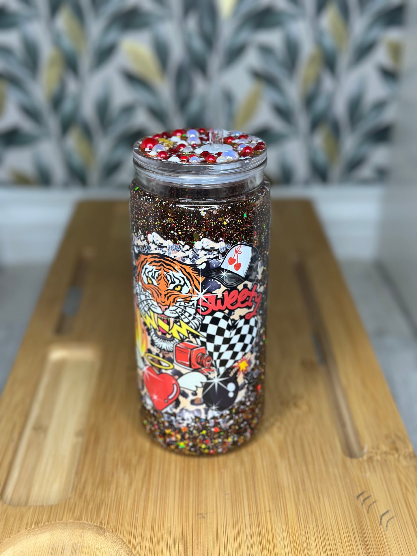 20oz Acrylic Snowglobe cup Lightning Tiger