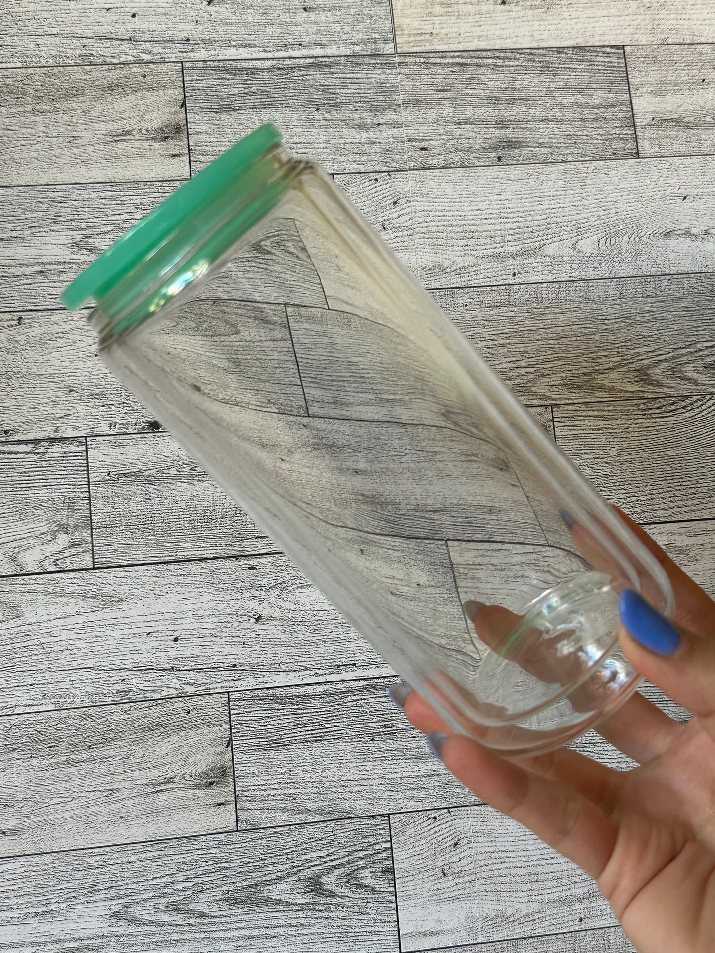 20 oz Glass Custom Snowglobe cup with colored lid