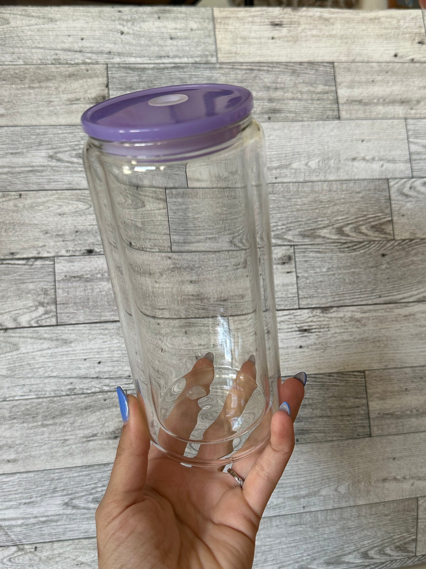 20 oz Glass Custom Snowglobe cup with colored lid