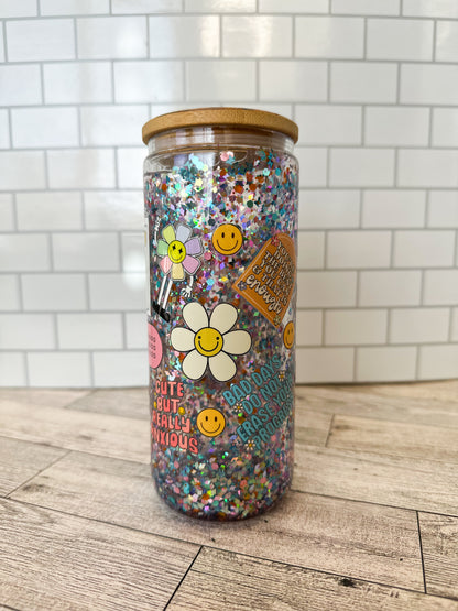16 oz positive affirmation glass snow globe cup