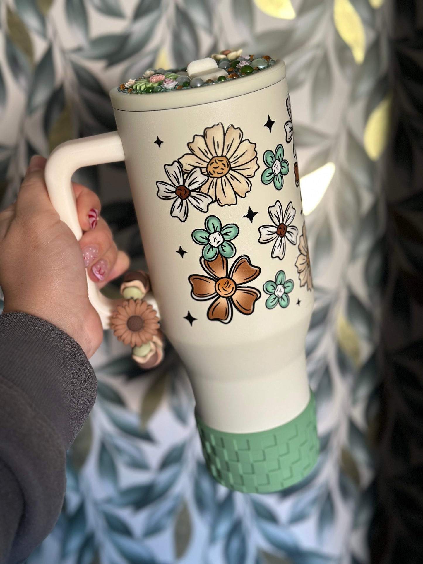 40oz Stainless steel neautral flower no spill tumbler