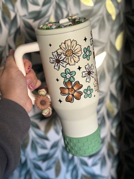 40oz Stainless steel neautral flower no spill tumbler