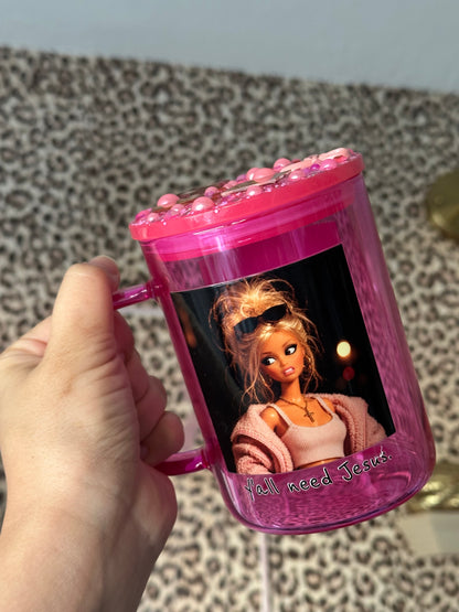 Blondie yall need Jesus 17oz glass mug