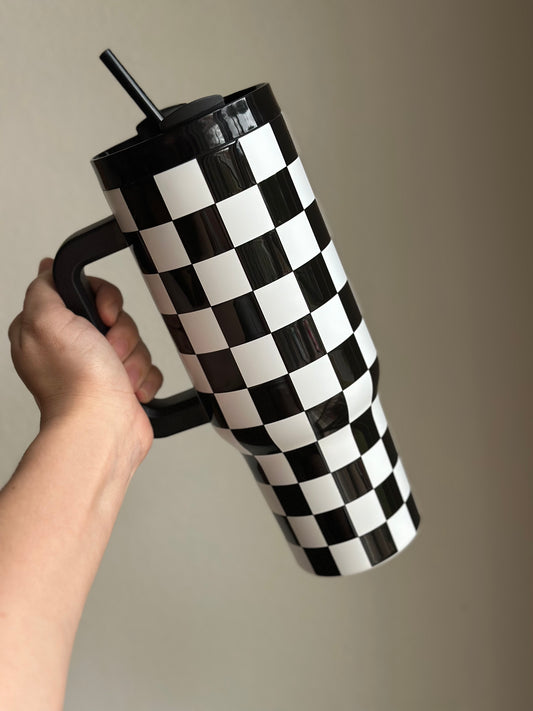 40oz Stainless Steel Checkered Custom Tumbler