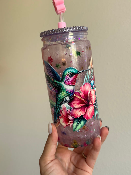 Hummingbird Floral 20oz Acrylic Tumbler with Freshie