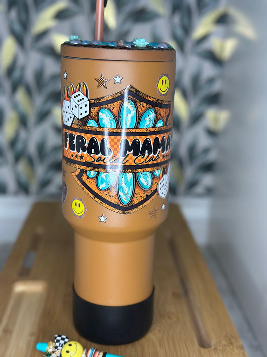 40oz Stainless Steel tumbler Feral Mama Social Club