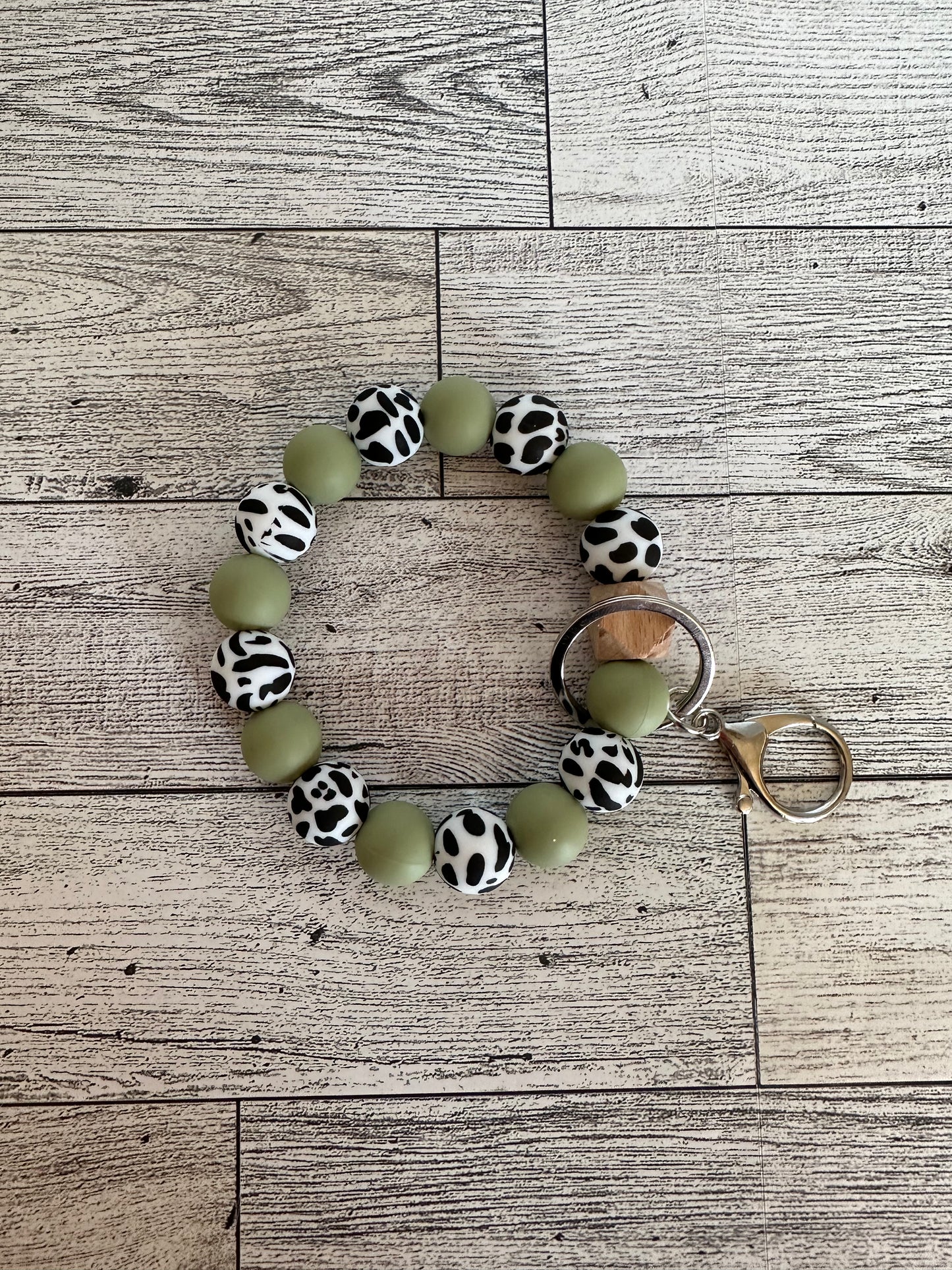 Sage Green & Cow Print Wristlet