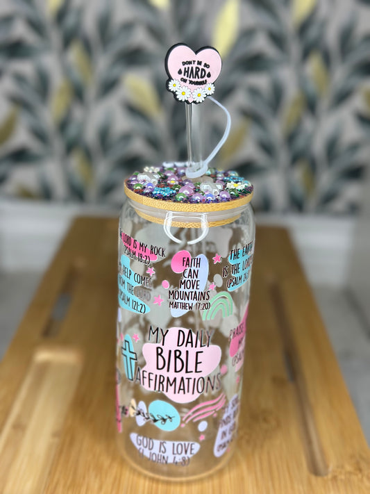 20oz Glass Can cup Bible Affirmation