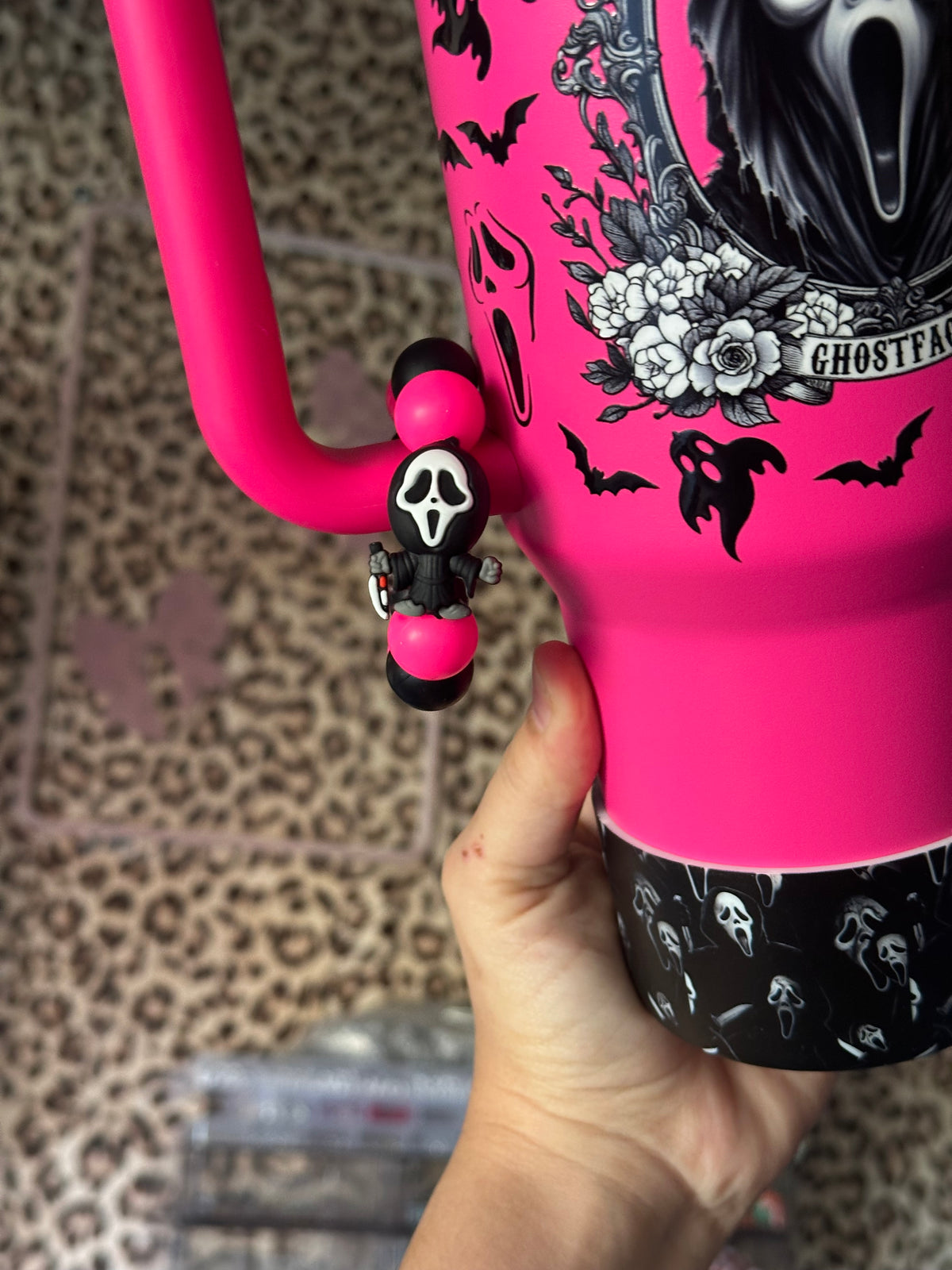 Hot Pink Ghost face 40oz stainless steel no spill tumbler