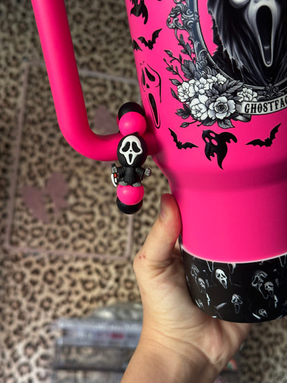 Hot Pink Ghost face 40oz stainless steel no spill tumbler