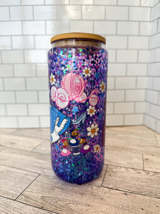 16 oz Cinderella glass snow globe cup