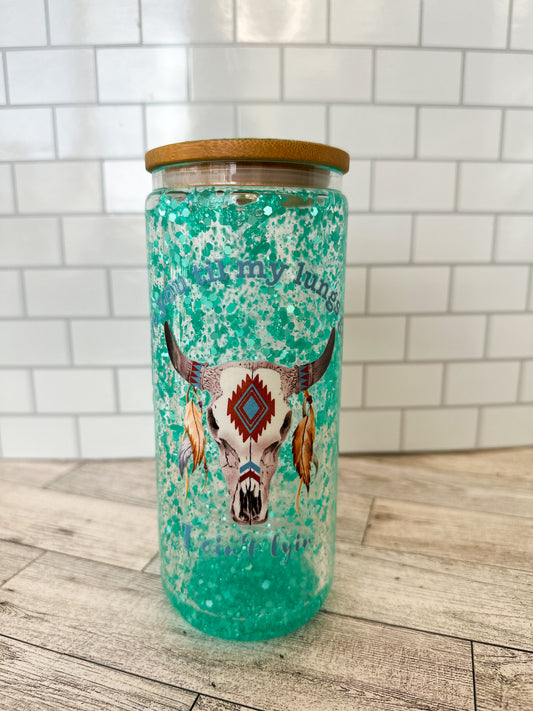 16 oz till my lungs give out glass snow globe cup