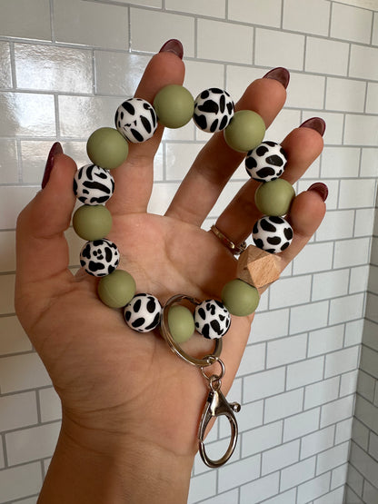 Sage Green & Cow Print Wristlet
