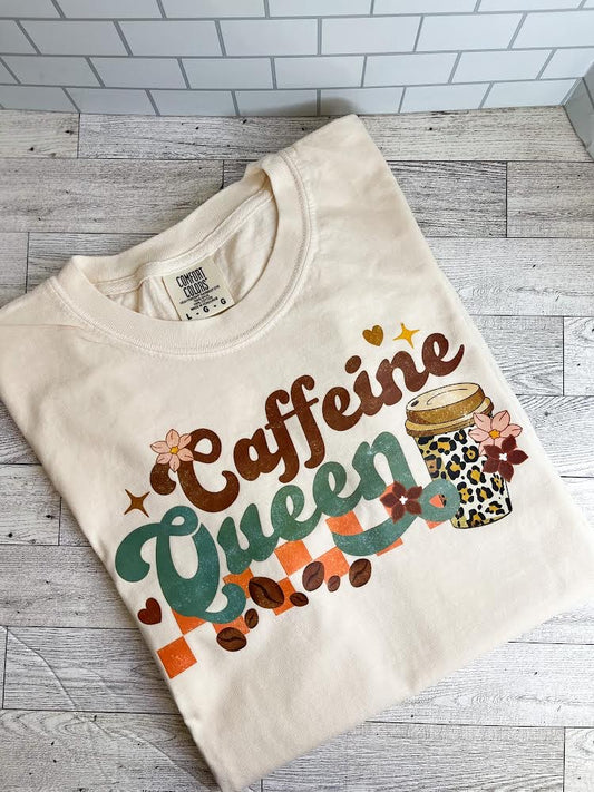 Caffeine Queen (Distressed Design) - Comfort Colors T-Shirt
