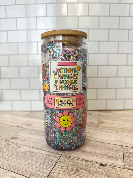 16 oz positive affirmation glass snow globe cup