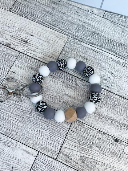 Grey & White Leopard Print Wristlet