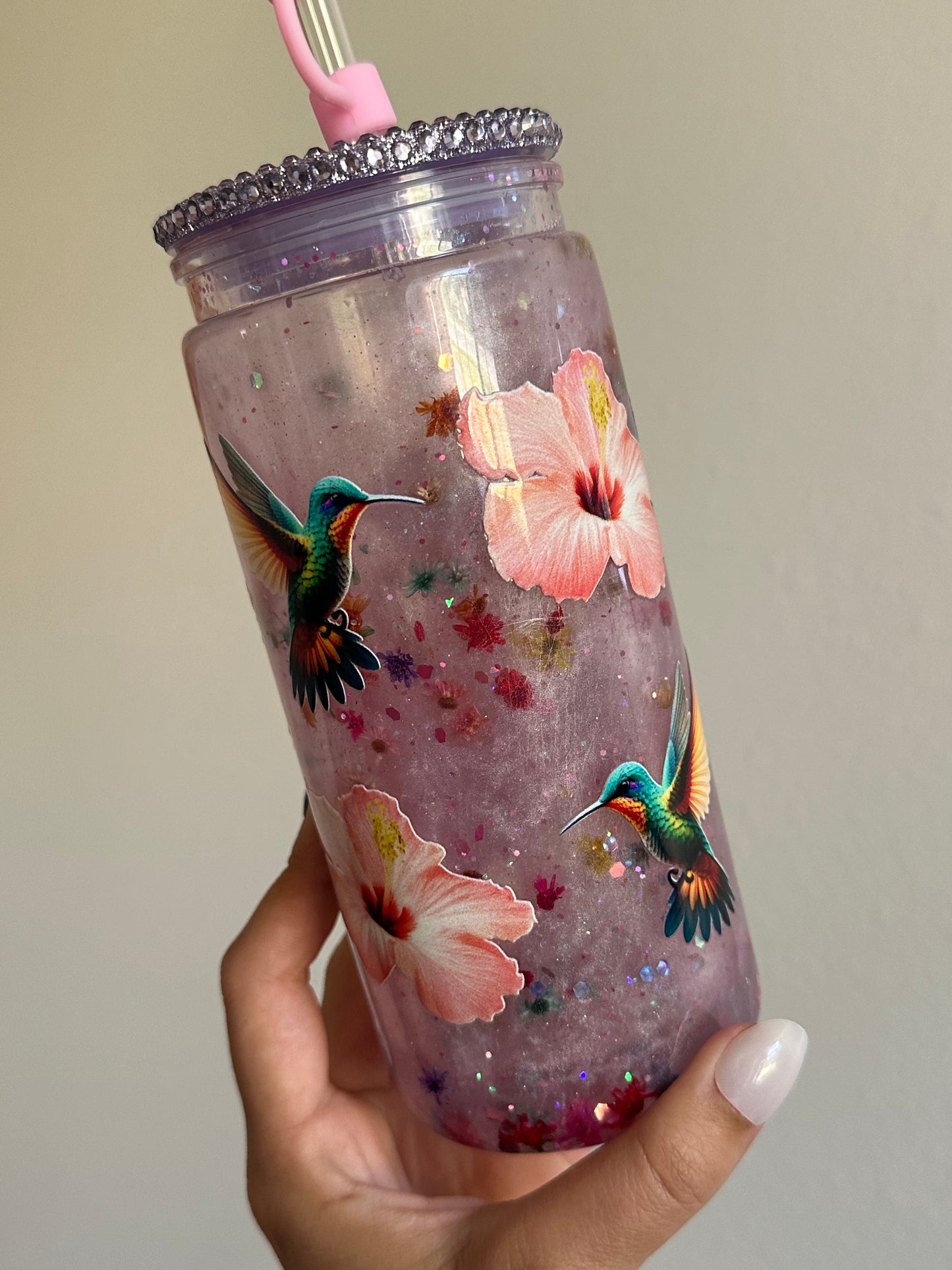 Hummingbird Floral 20oz Acrylic Tumbler with Freshie