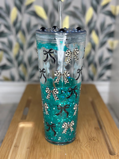 24oz Acrylic Lava Drip cup Checker Bows