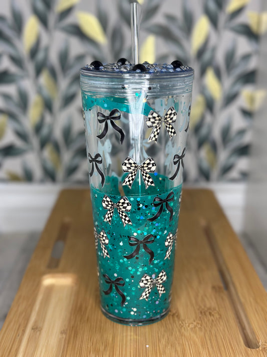24oz Acrylic Lava Drip cup Checker Bows