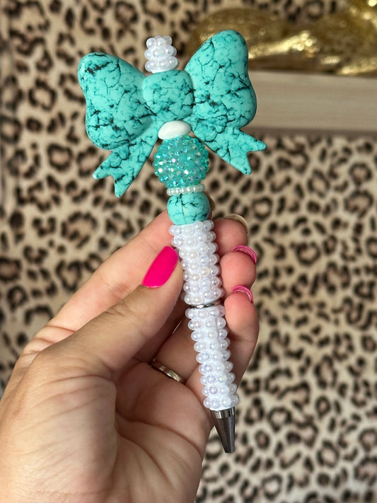 Turquoise Bow pearl Boujie Pen