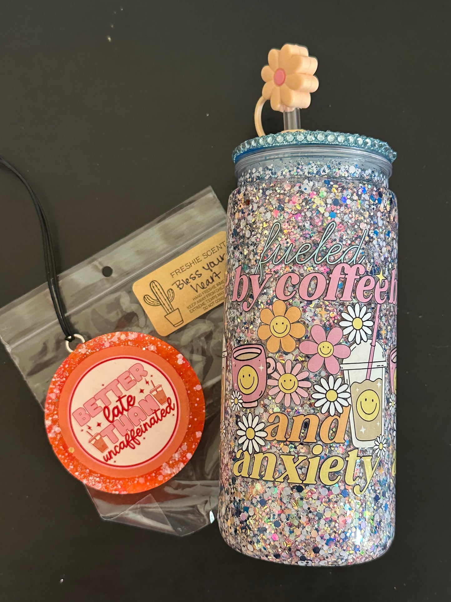 Iced Coffee & Anxiety 20oz Acrylic Tumbler with Freshie