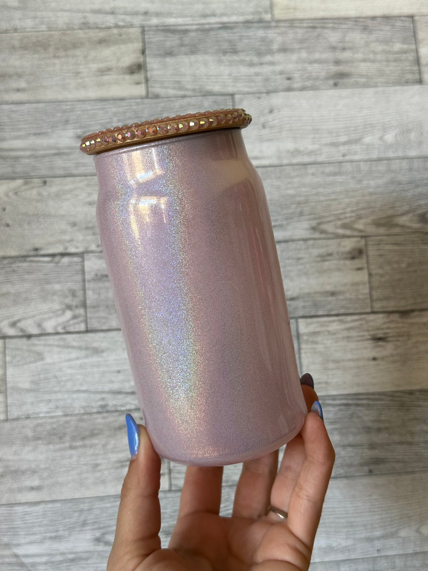 16 oz Glass Custom Glitter Cup