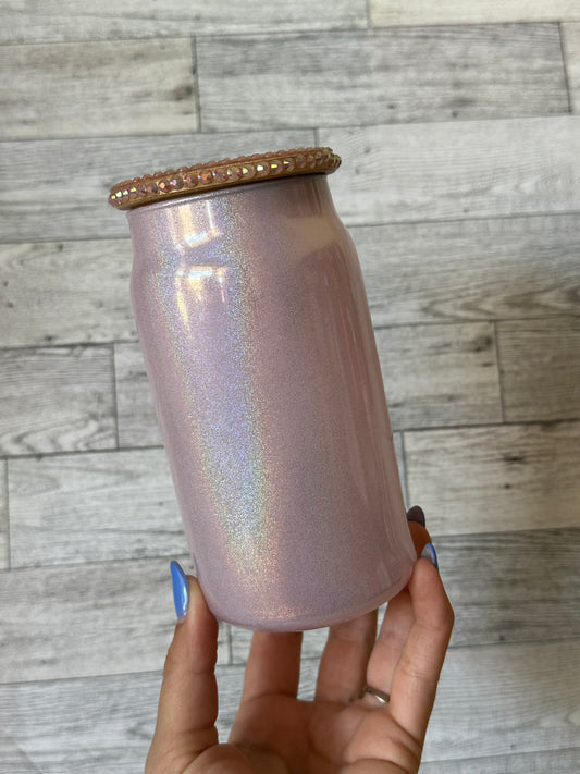 16 oz Glass Custom Glitter Cup