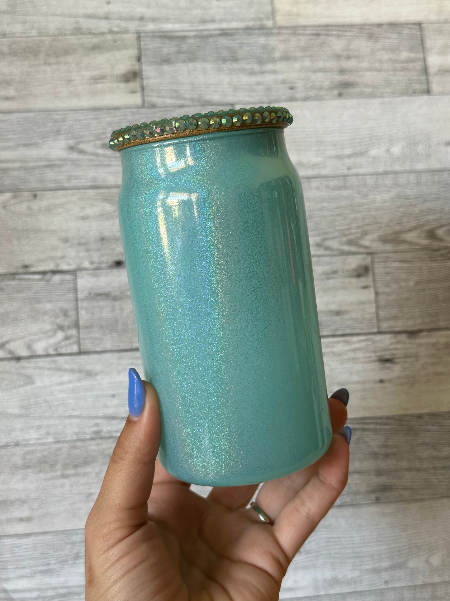 16 oz Glass Custom Glitter Cup