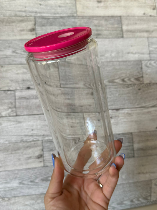 20 oz  Glass Custom Snowglobe cup with colored lid