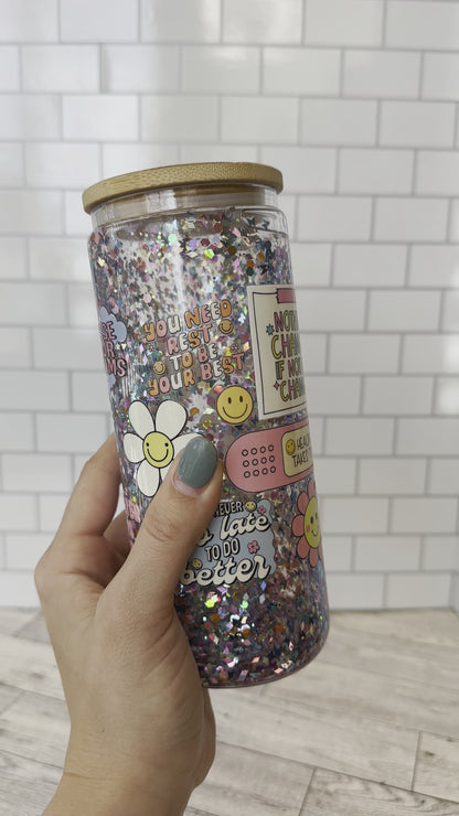 16 oz positive affirmation glass snow globe cup
