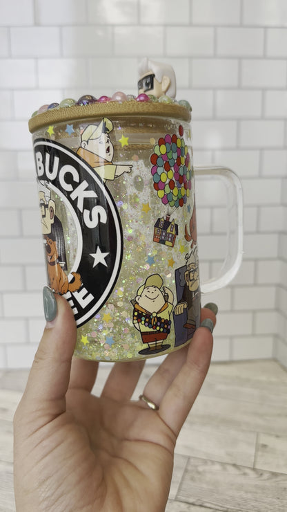 15 oz UP glass snowglobe mug