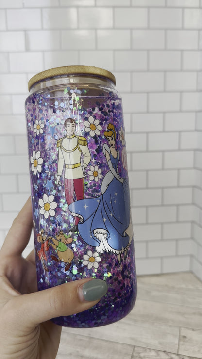 16 oz Cinderella glass snow globe cup